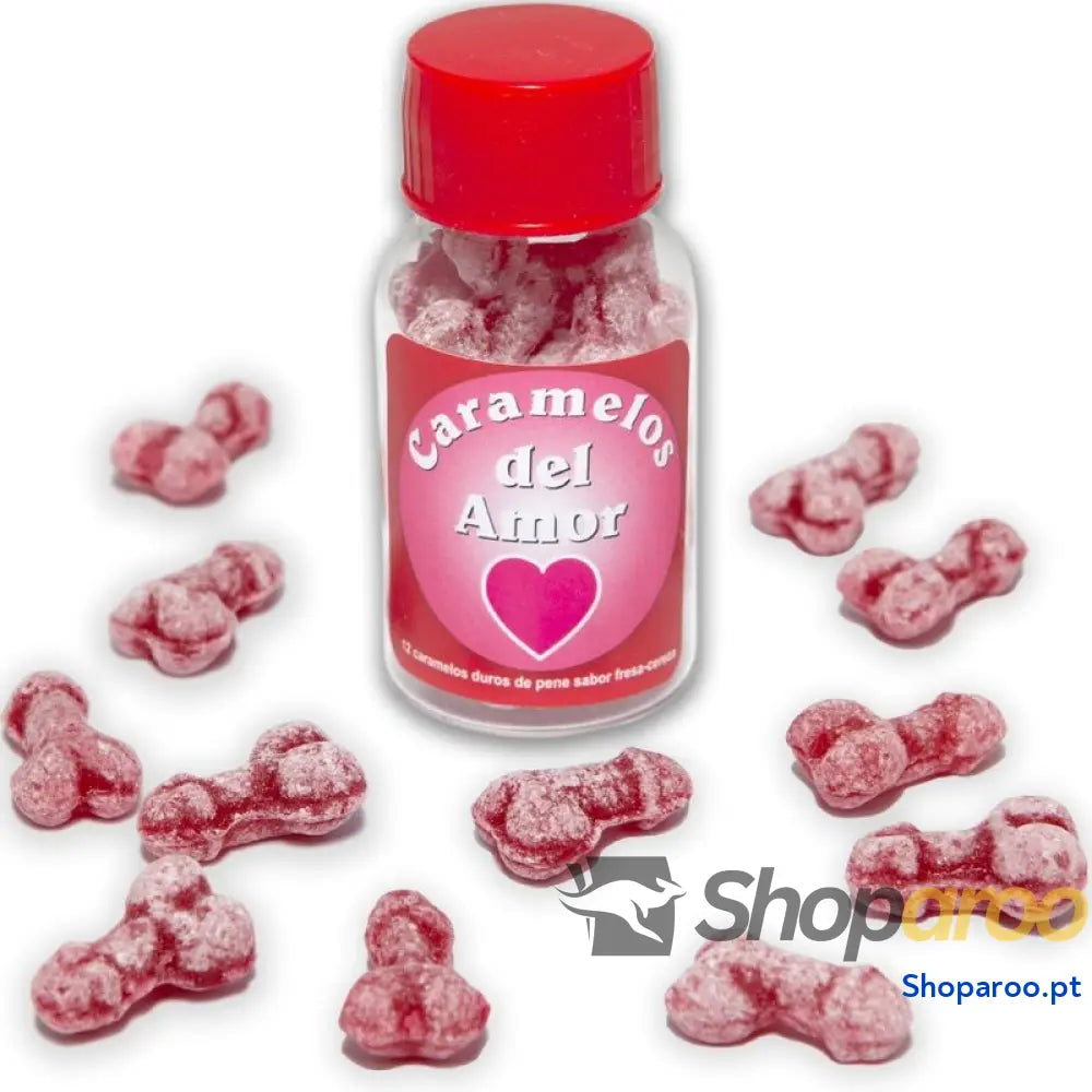 DIABLO PICANTE - 12 DOCES DE AMOR EM FORMA DE PÊNIS MORANGO/CEREJA