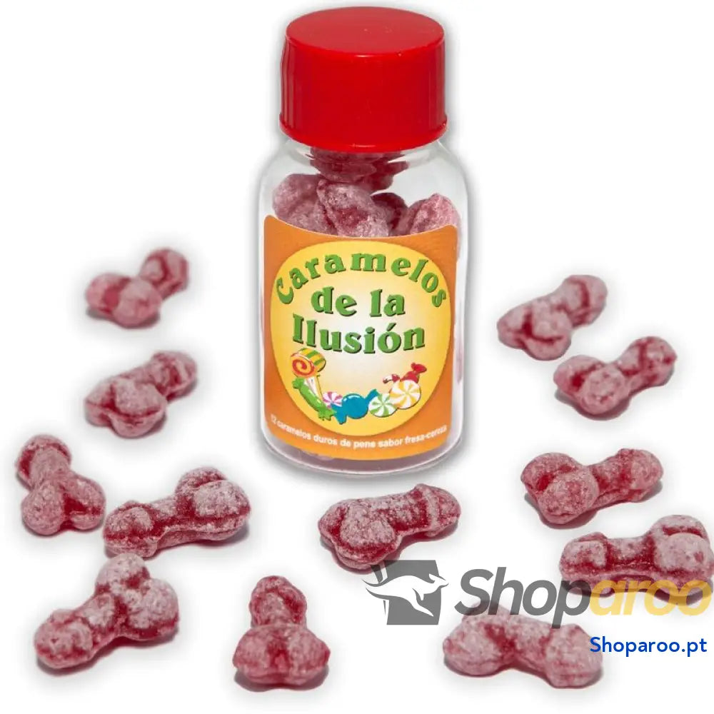 DIABLO PICANTE - 12 DOCES ILUSO EM FORMA DE PÊNIS MORANGO/CEREJA