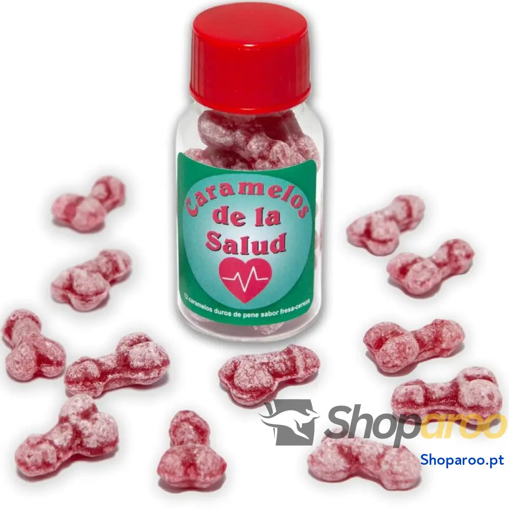 DIABLO PICANTE - 12 DOCES SAUDVEIS FORMATO DE PÊNIS MORANGO/CEREJA