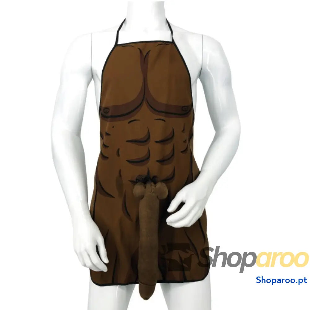 DIABLO PICANTE - AVENTAL MUSCULAR COM PÊNIS 3D EM TOM MARROM