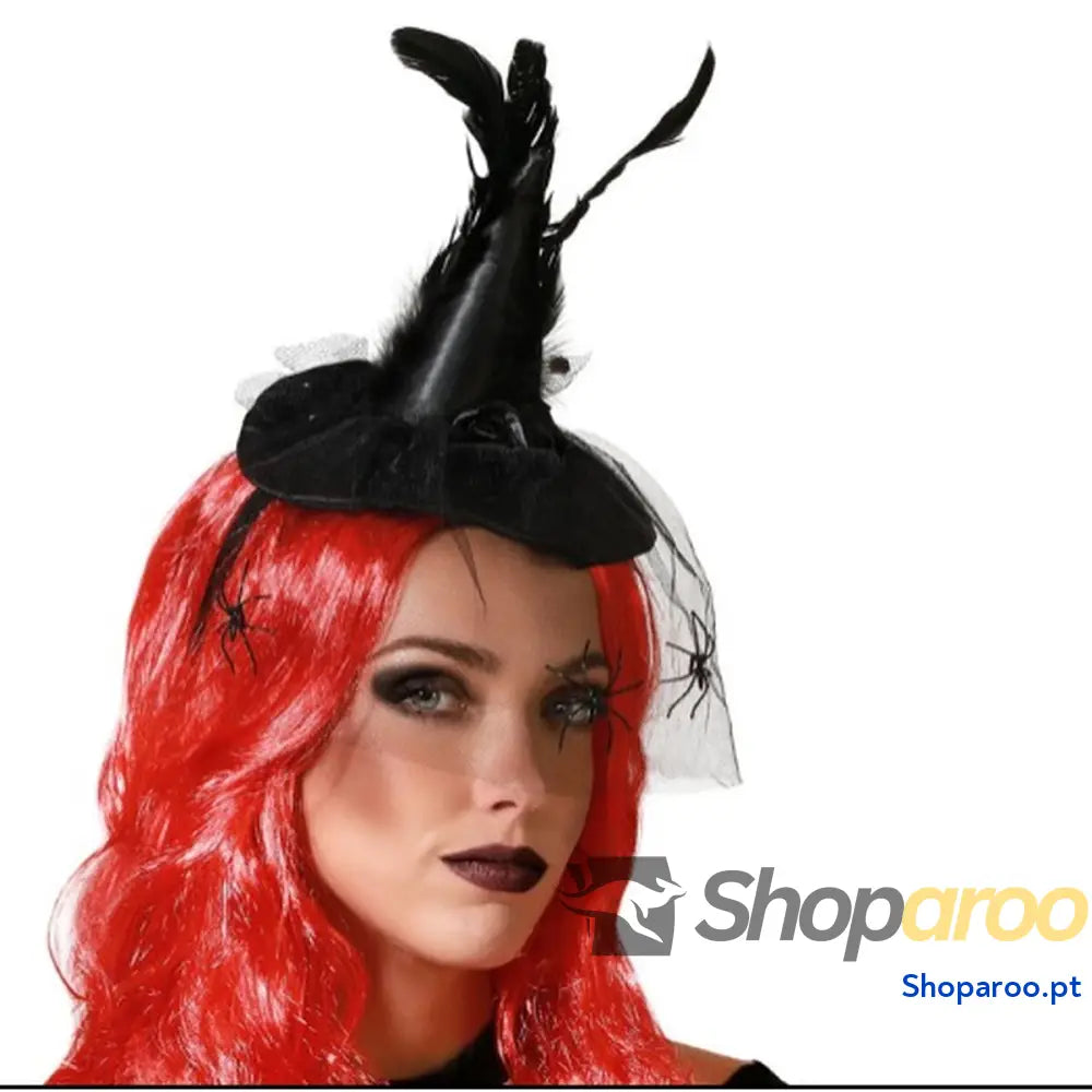 Diadema Chapéu Bruxa Halloween Plumas