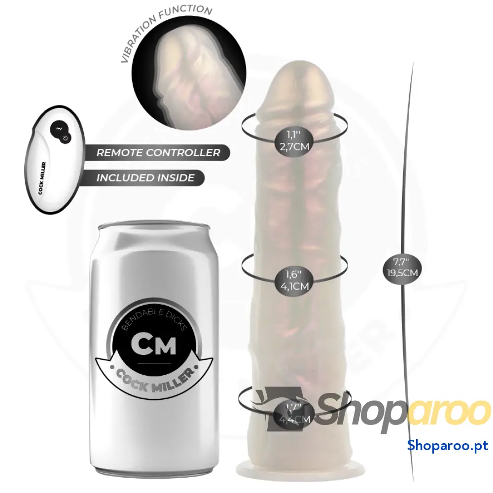 DILDO COM VENTOSA LUZES E VIBRAÇÃO CONTROLE REMOTO BRANCO 19,5 CM - COCK MILLER