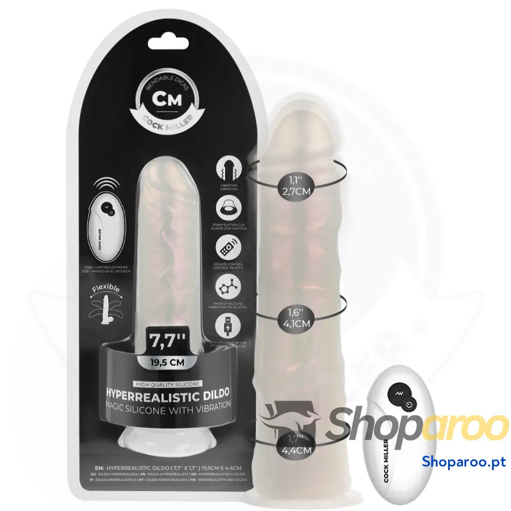 DILDO COM VENTOSA LUZES E VIBRAÇÃO CONTROLE REMOTO BRANCO 19,5 CM - COCK MILLER