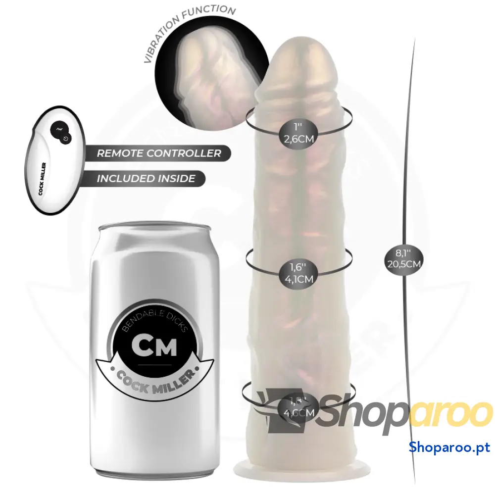 DILDO COM VENTOSA LUZES E VIBRAÇÃO CONTROLE REMOTO BRANCO 20,5 CM - COCK MILLER