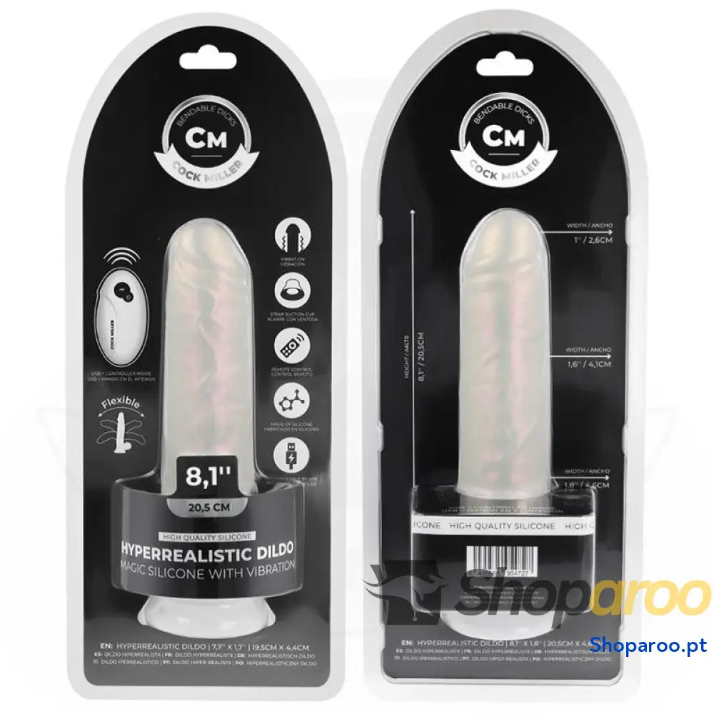 DILDO COM VENTOSA LUZES E VIBRAÇÃO CONTROLE REMOTO BRANCO 20,5 CM - COCK MILLER