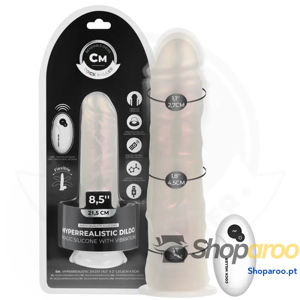 DILDO COM VENTOSA LUZES E VIBRAÇÃO CONTROLE REMOTO BRANCO 21,5 CM - COCK MILLER