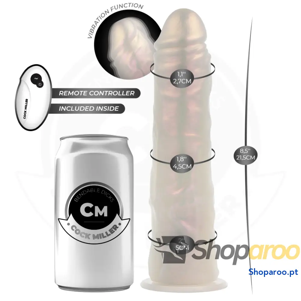DILDO COM VENTOSA LUZES E VIBRAÇÃO CONTROLE REMOTO BRANCO 21,5 CM - COCK MILLER