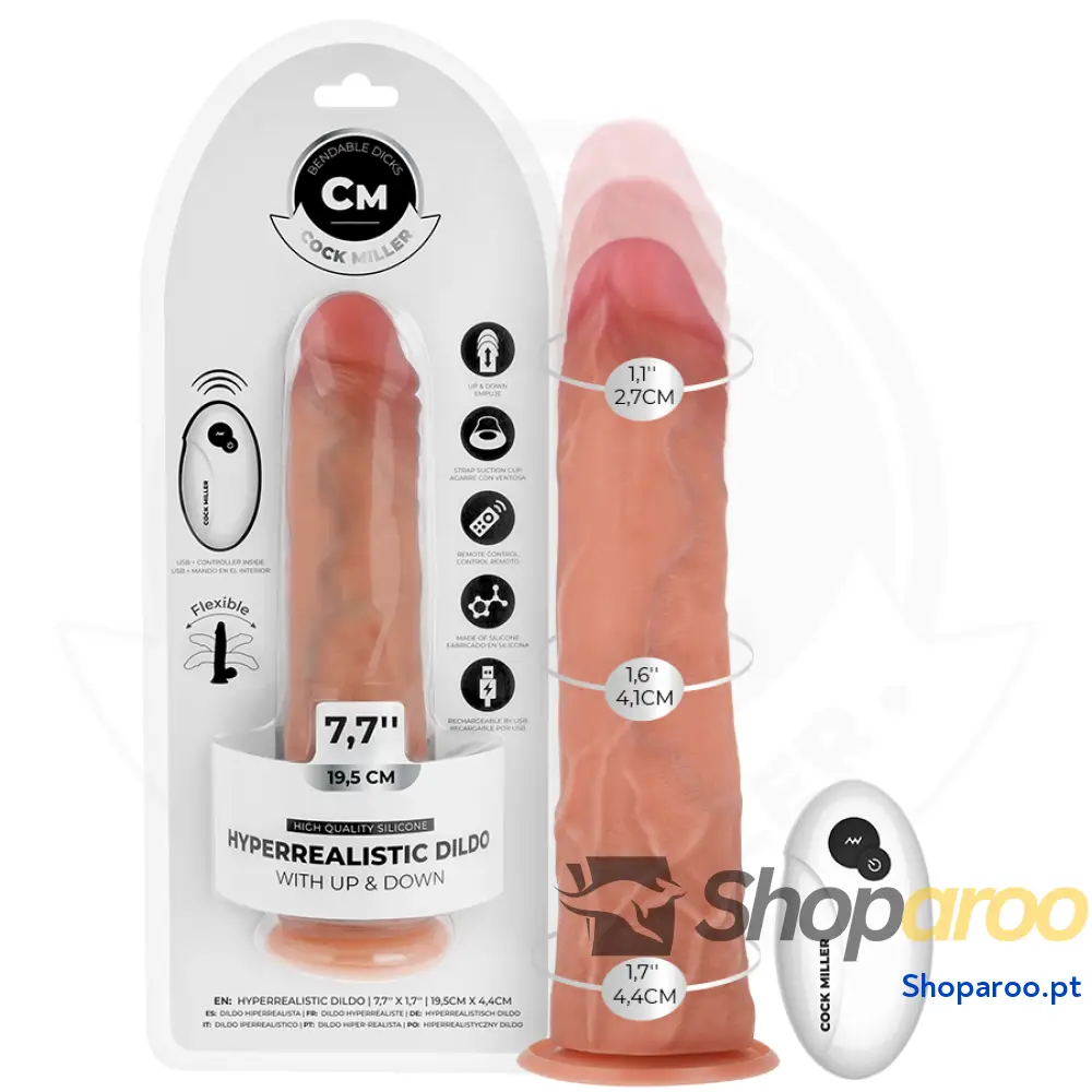 DILDO HIPER-REALISTA COM VENTOSA E IMPULSÃO CONTROLE REMOTO 19,5 CM - COCK MILLER