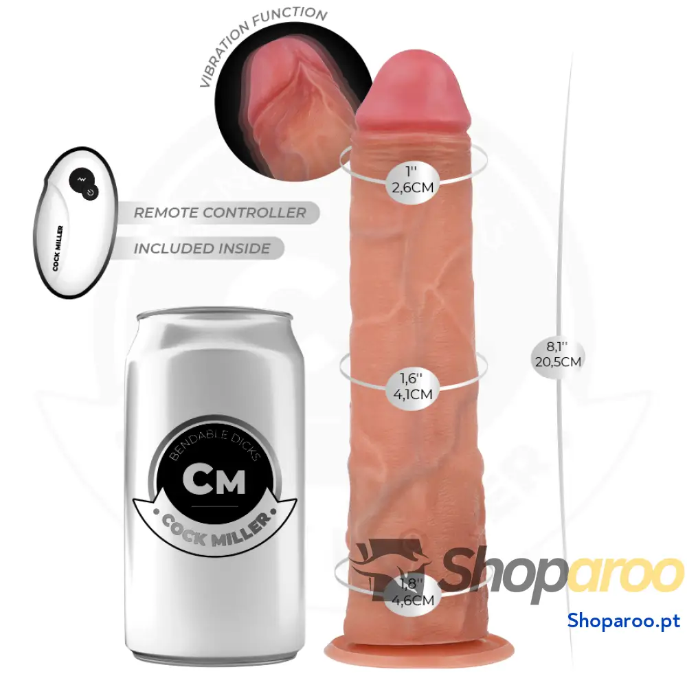 Dildo Realista com Ventosa e Controle Remoto Vibração 20 cm