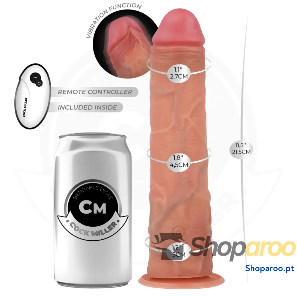 Dildo Realista com Ventosa Vibração e Controle Remoto Mãos Livres 21,5 cm
