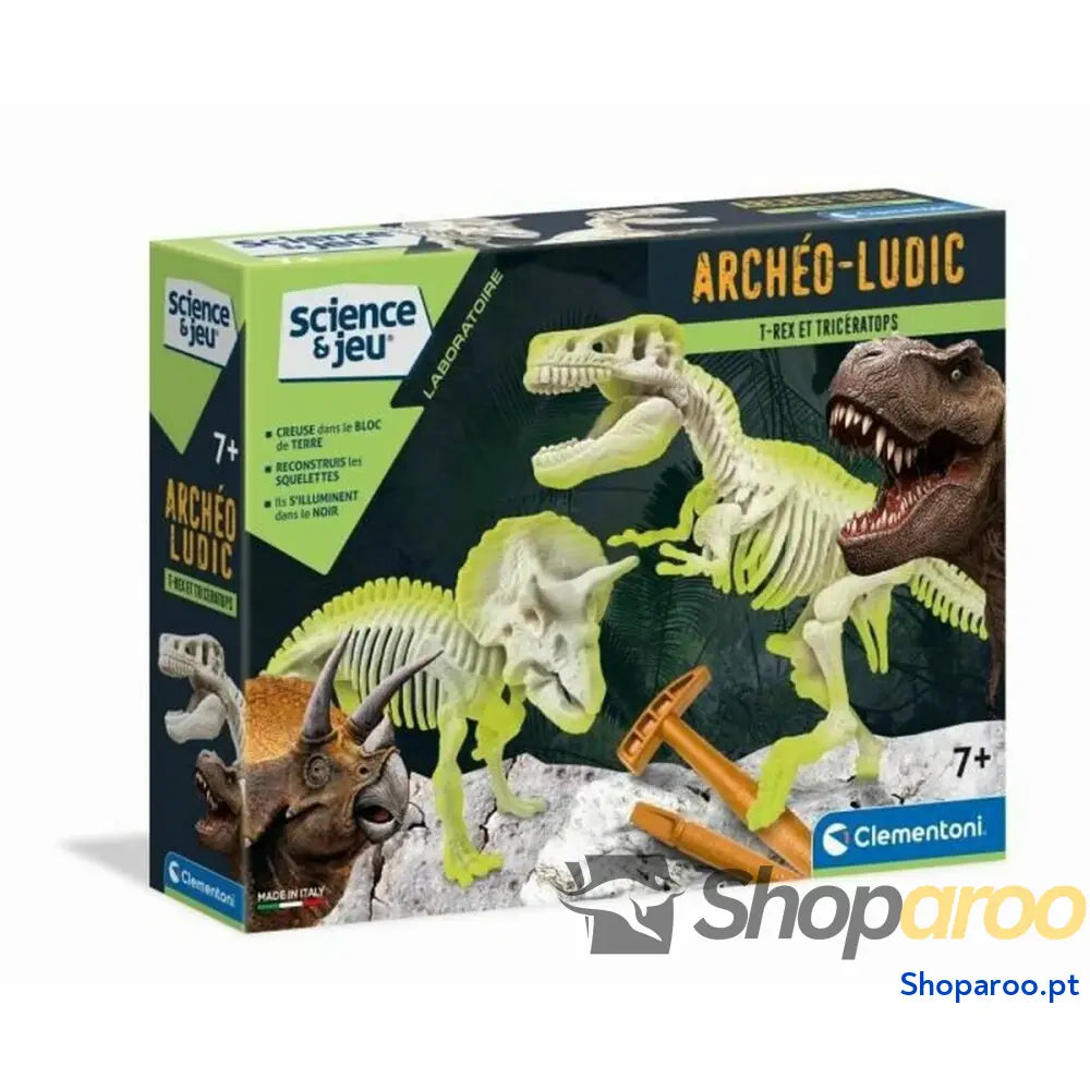 Dinossauro Clementoni Archéo Ludic - T-Rex & Triceratops Phosphorescent 