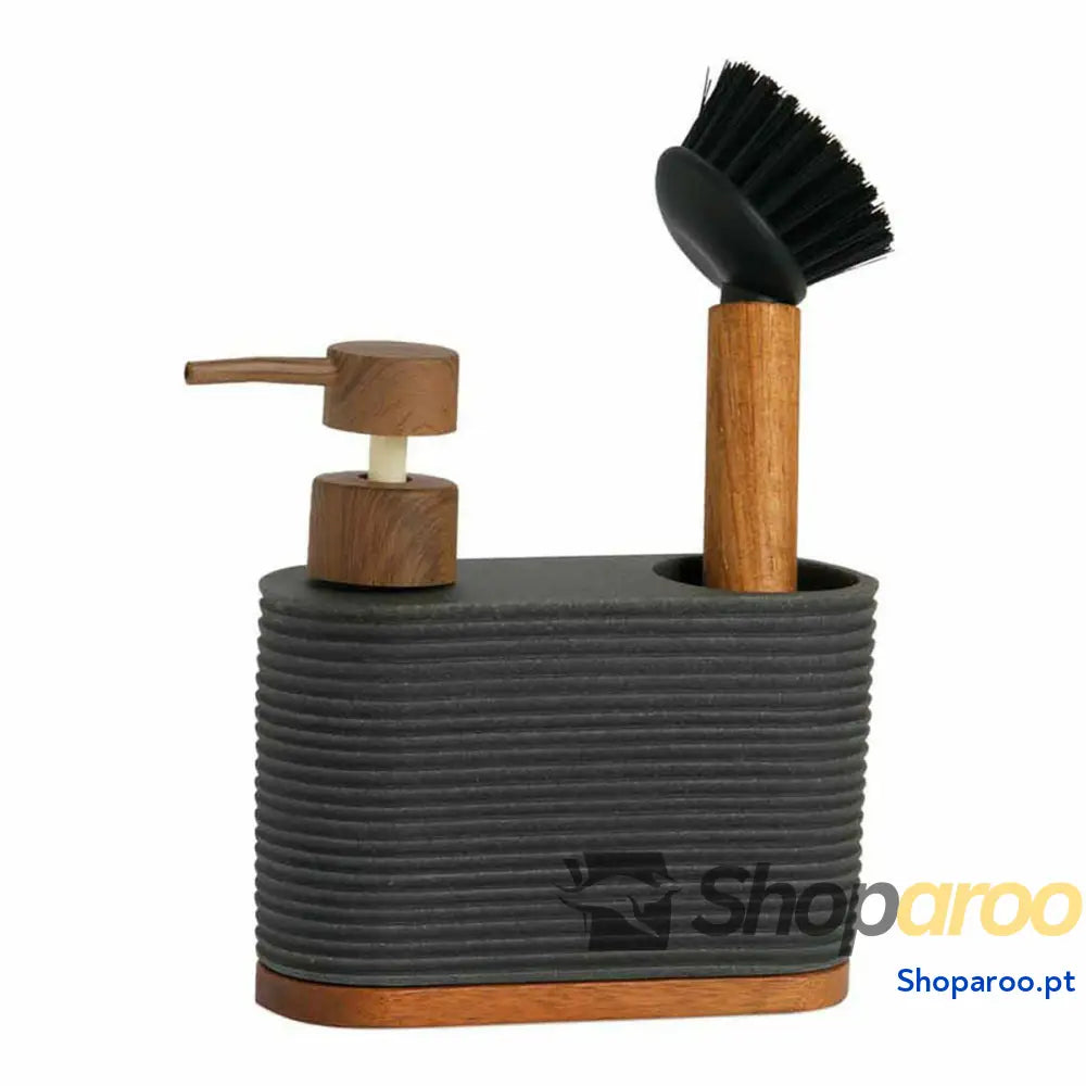 Dispensador de detergente 2 em 1 para lava-louça Andrea House cc73049 Preto Acácia