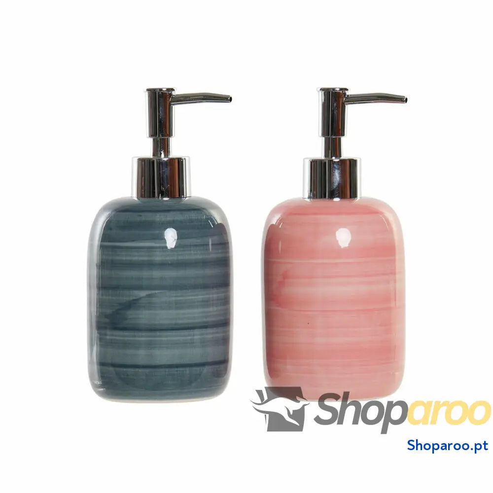 Dispensador de Sabão DKD Home Decor Azul Cor Rosa PVC Grés Escandinavo 8 x 16 cm (2 Unidades)