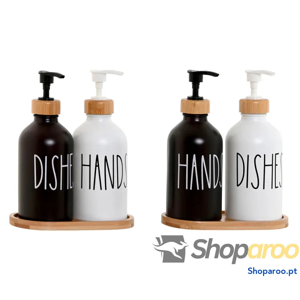 Dispensador de Sabão Home ESPRIT Branco Preto Bambu Cristal 350 ml 15,5 x 8 19 cm (2 Unidades)