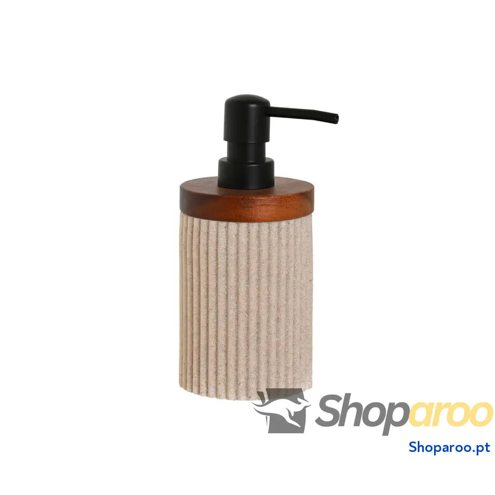 Dispensador de Sabão Home ESPRIT Castanho Preto Bege Resina Acácia 10 x 8 17,5 cm