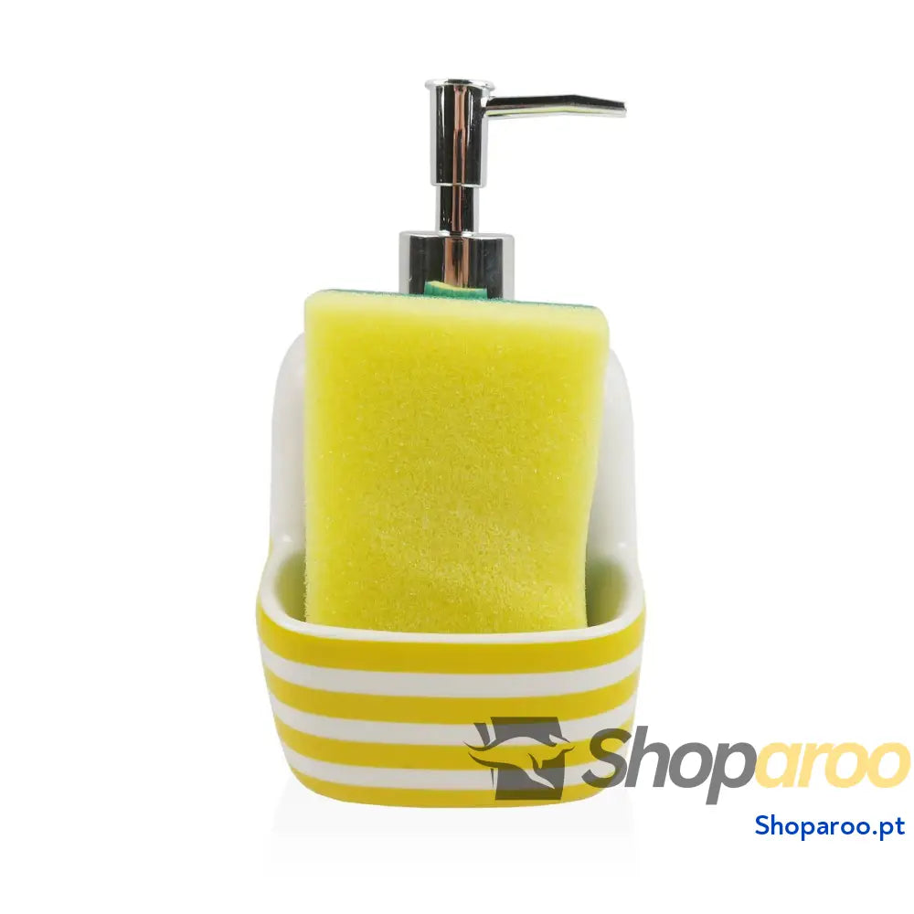 Dispensador de Sabão Versa Amarelo Cerâmica Riscas 9,4 x 17,8 10,5 cm