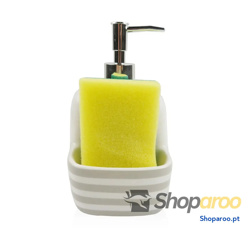 Dispensador de Sabão Versa Cinzento Cerâmica Riscas 9,4 x 17,8 10,5 cm