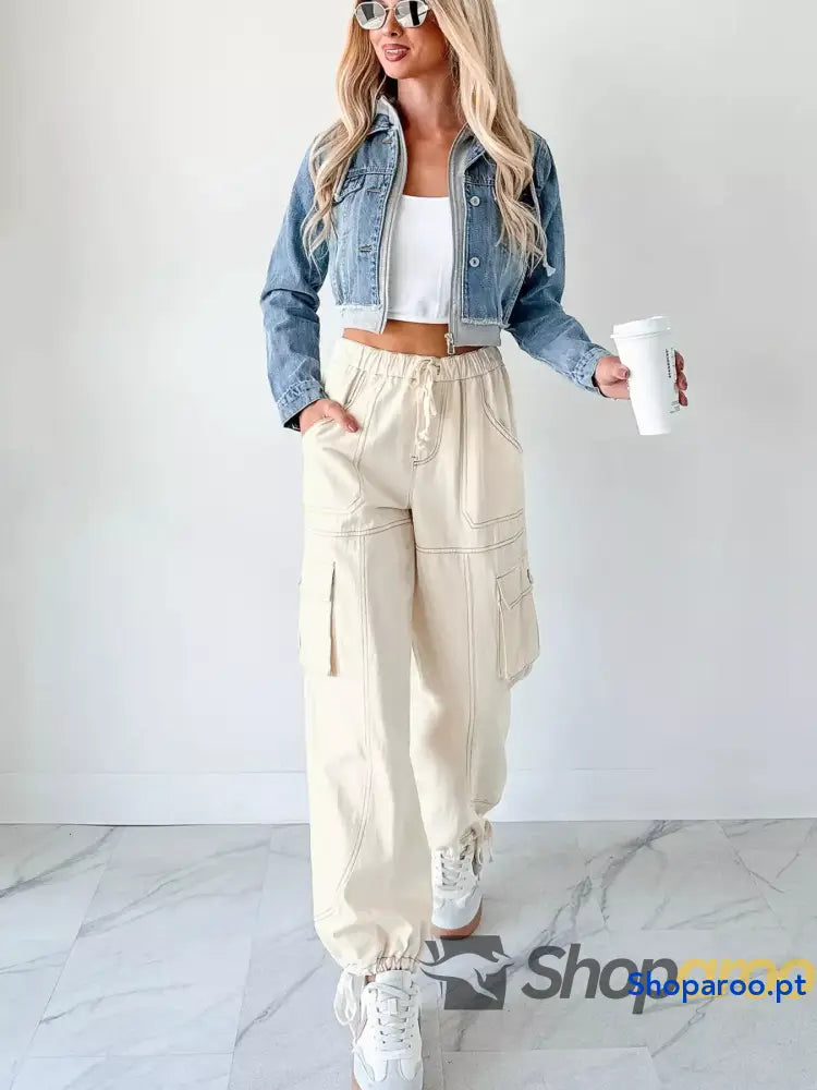 Distressed Zip Up Cropped Hooded Denim Jacket