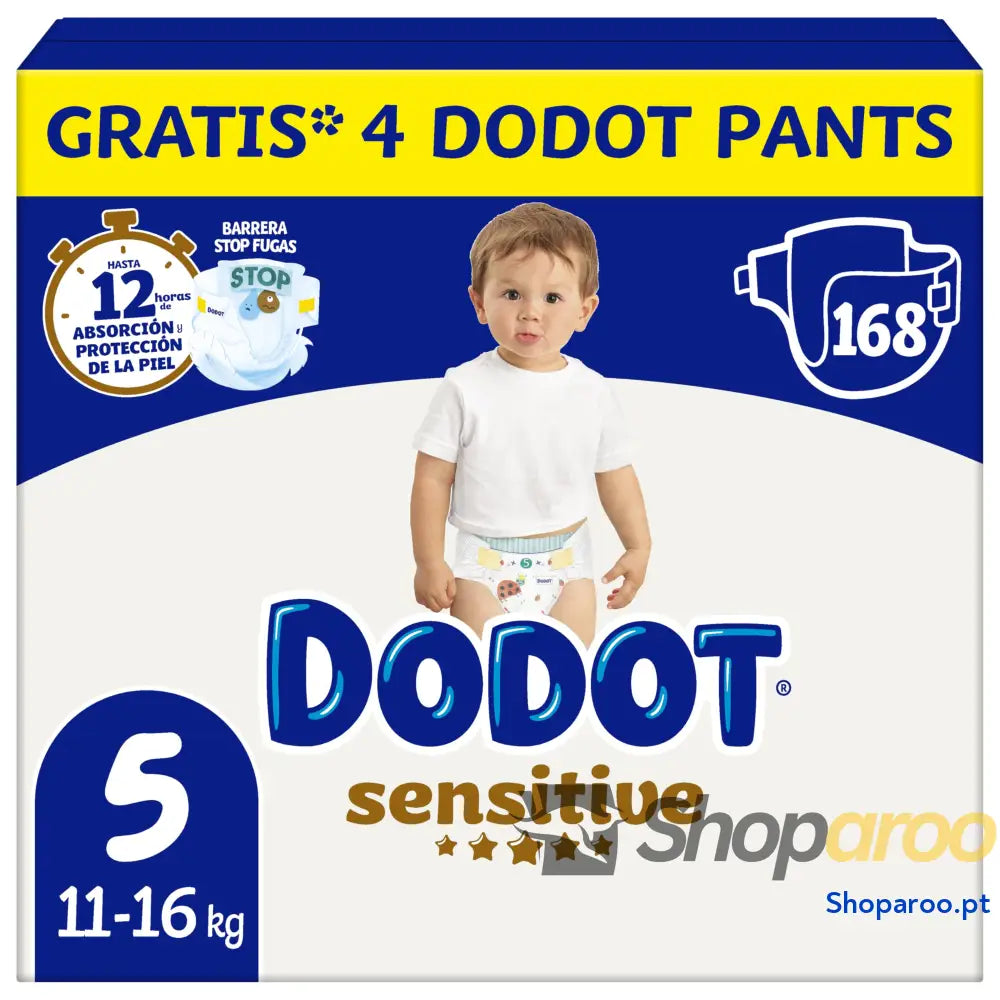 Dodot Fraldas Bebé Sensitive Tamanho 4 (9 14 kg) 192 + Calças de Presente Até 12 h Proteção Anti Fugas e Cuidado