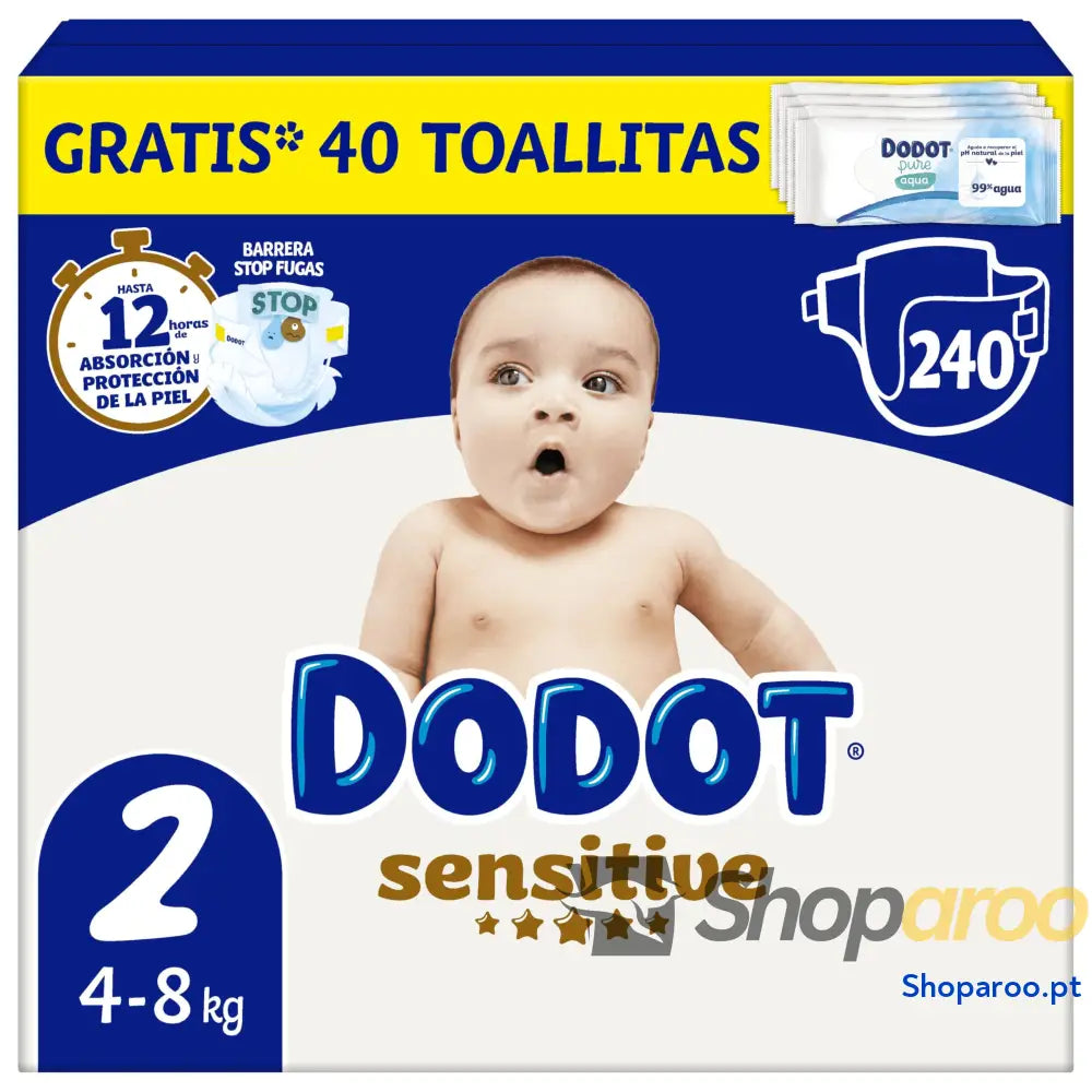 Dodot Fraldas Bebé Sensitive Tamanho 4 (9 14 kg) 192 + Calças de Presente Até 12 h Proteção Anti Fugas e Cuidado