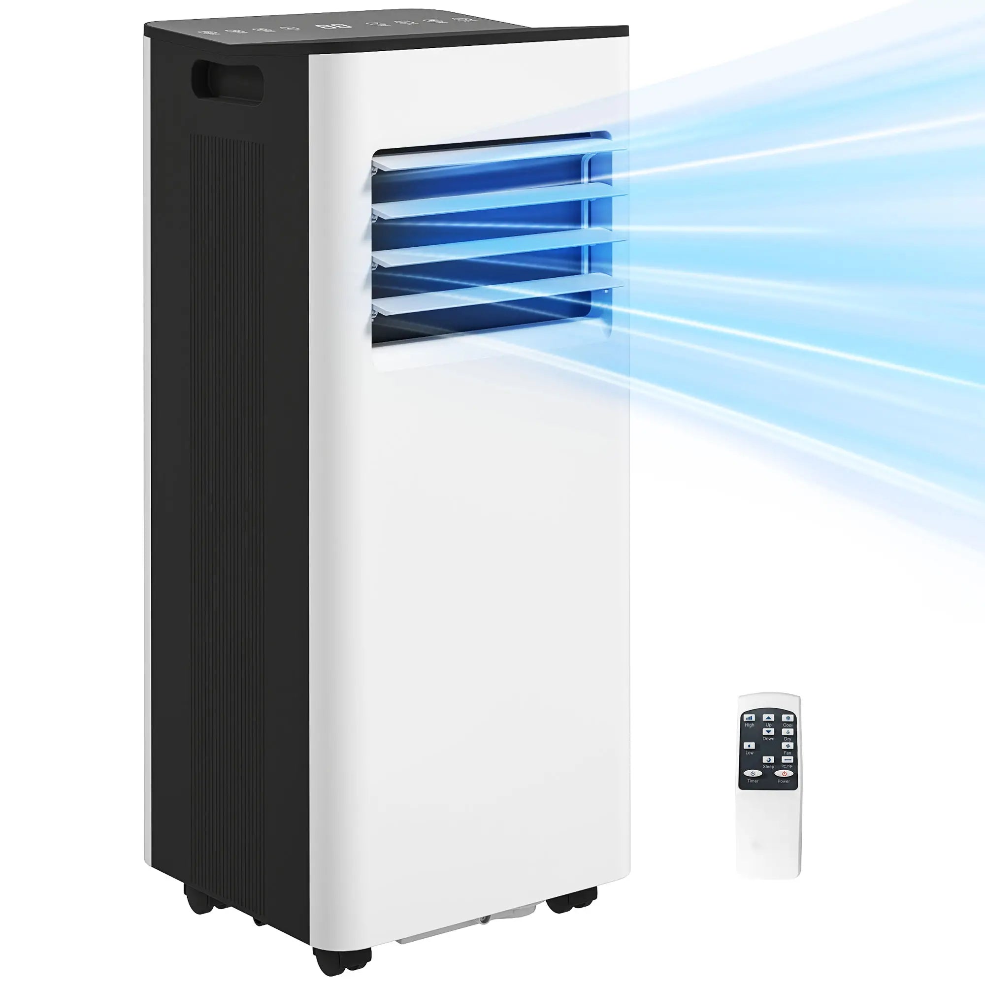 Ar Condicionado Portátil 3 em 1 9000 BTU Arrefecedor Ventoinha Desumidificador 24,1 L/Dia com 2 Velocidades 25m² Branco