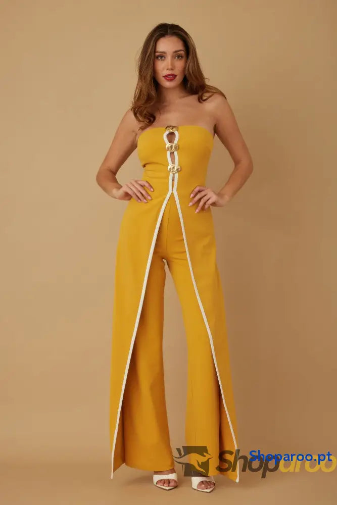 Double Flap Layer Strapless Jumpsuit