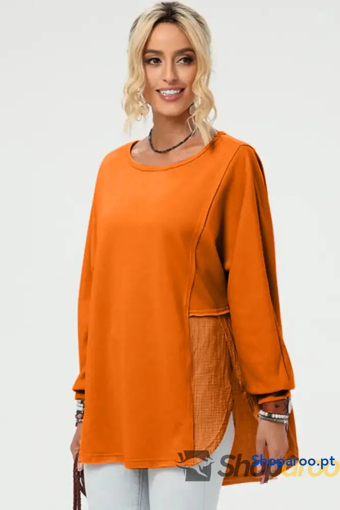 Double Take Full Size Long Sleeve High-Low T-Shirt
