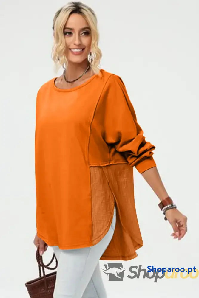 Double Take Full Size Long Sleeve High-Low T-Shirt