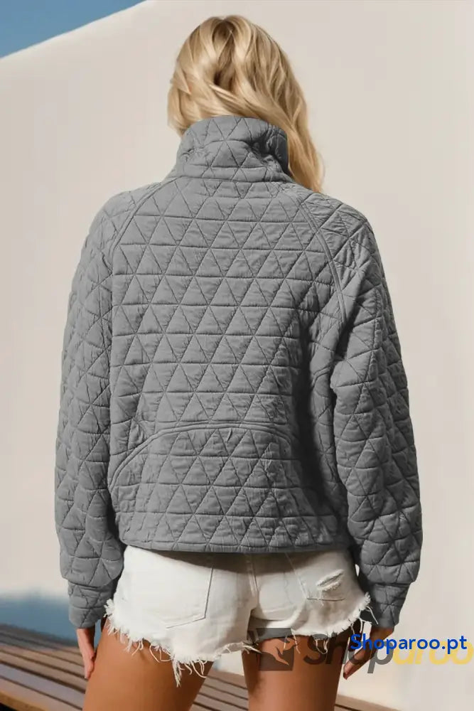 Double Take Half Zip Long Sleeve Quilted Sweatshirt with Pocket