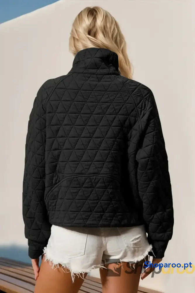 Double Take Half Zip Long Sleeve Quilted Sweatshirt with Pocket