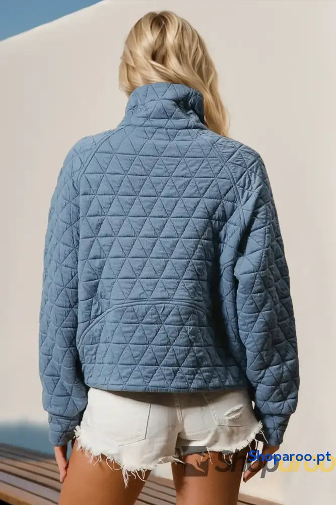 Double Take Half Zip Long Sleeve Quilted Sweatshirt with Pocket