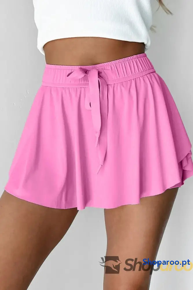 Drawstring High Waist Lined Active Skorts
