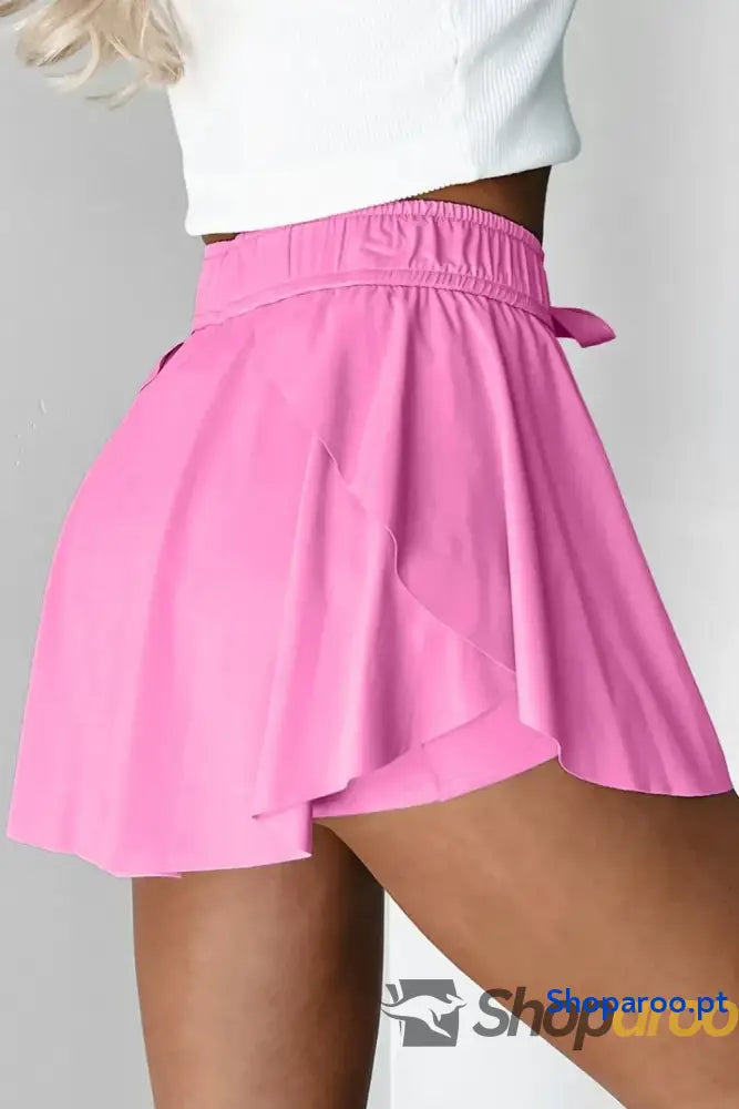 Drawstring High Waist Lined Active Skorts