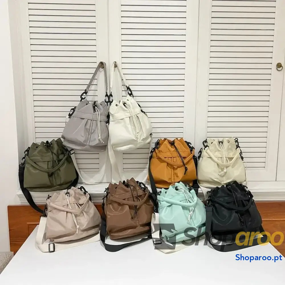 Drawstring Nylon Bucket Bag