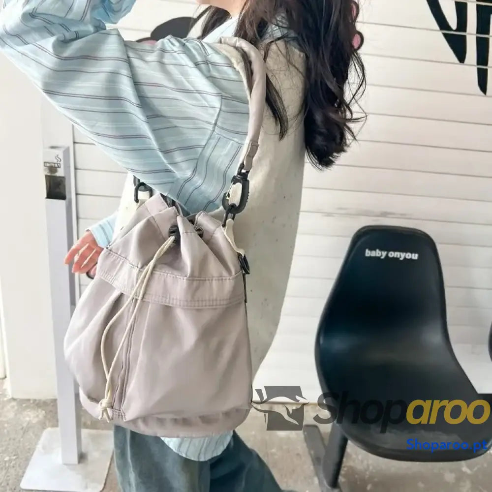 Drawstring Nylon Bucket Bag