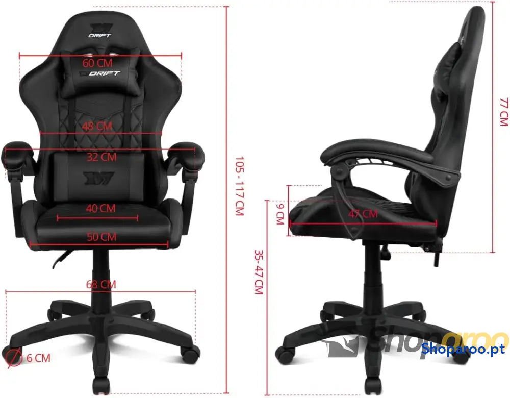 DRIFT GAMING DR35 Cadeira Gaming ergonómica profissional com apoios de braço 2D ajustáveis suporte lombar e cervical