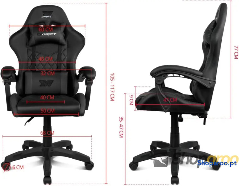 DRIFT GAMING DR35 Cadeira Gaming ergonómica profissional com apoios de braço 2D ajustáveis suporte lombar e cervical