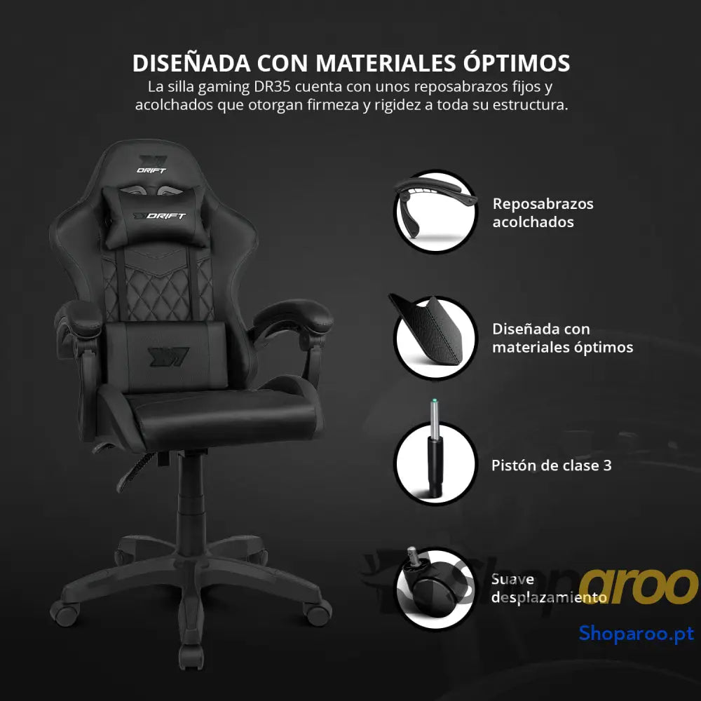 DRIFT GAMING DR35 Cadeira Gaming ergonómica profissional com apoios de braço 2D ajustáveis suporte lombar e cervical