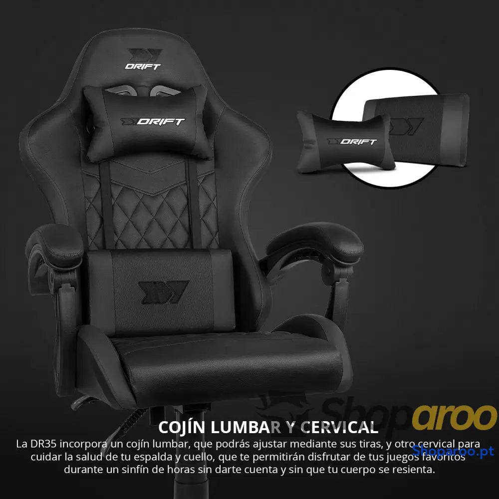 DRIFT GAMING DR35 Cadeira Gaming ergonómica profissional com apoios de braço 2D ajustáveis suporte lombar e cervical