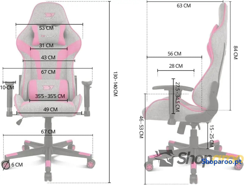 DRIFT GAMING DR90 Cadeira de jogos ergonómica com encosto cabeça e lombar reclinável 135° braços 2D ajustáveis tecido
