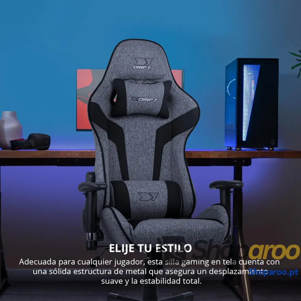 DRIFT GAMING DR90 Cadeira de jogos ergonómica com encosto cabeça e lombar reclinável 135° braços 2D ajustáveis tecido
