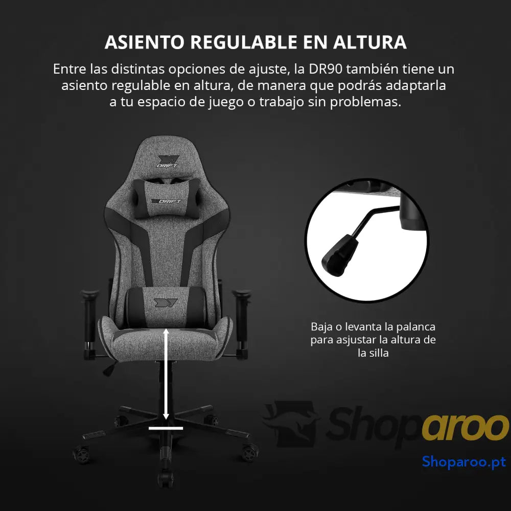 DRIFT GAMING DR90 Cadeira de jogos ergonómica com encosto cabeça e lombar reclinável 135° braços 2D ajustáveis tecido