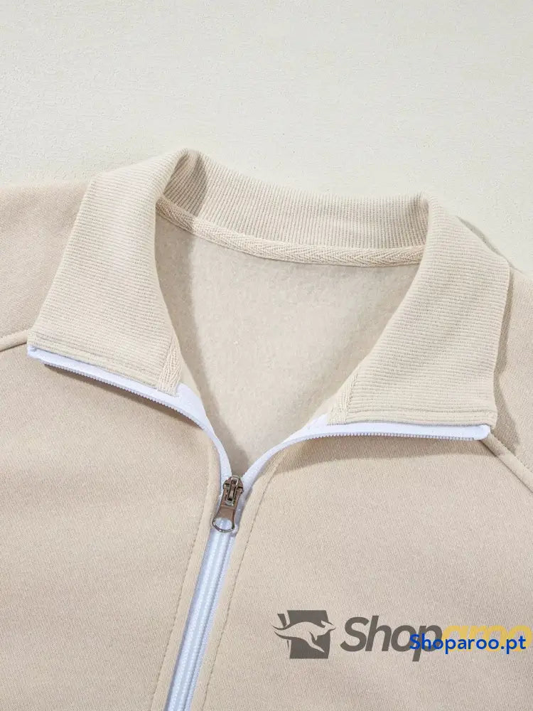 Conjunto de 2 peças casaco com fecho e calças cordão