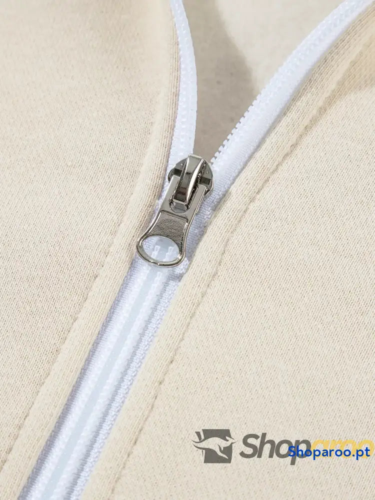 Conjunto de 2 peças casaco com fecho e calças cordão