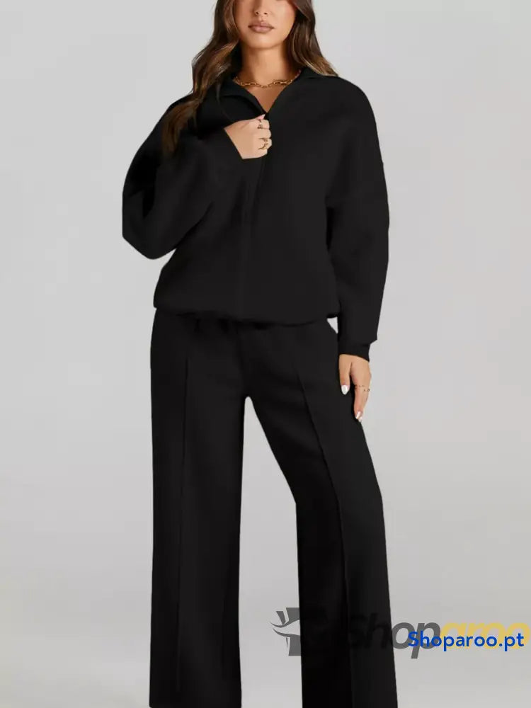 Conjunto de 2 peças casaco com fecho e calças cordão