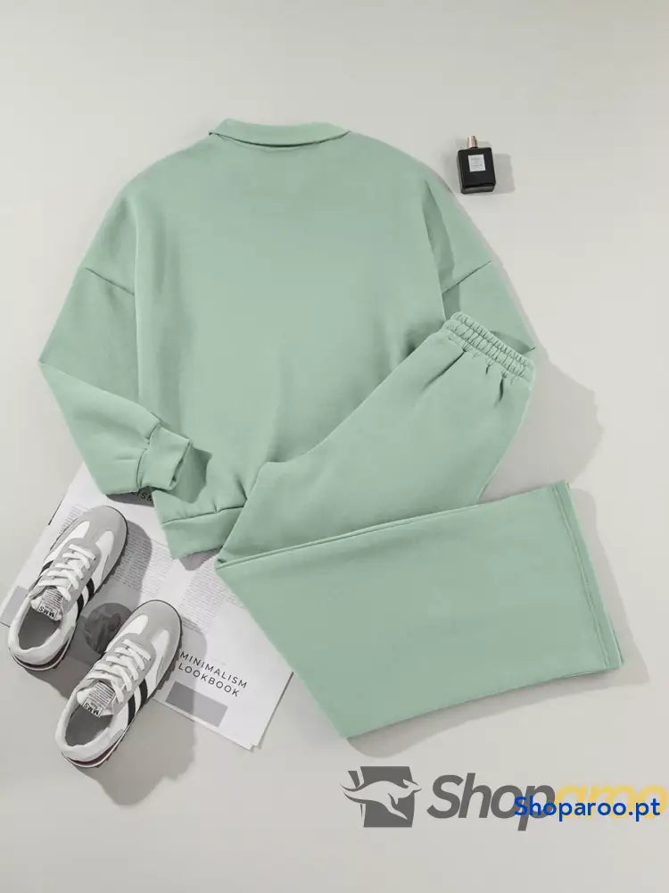 Conjunto de 2 peças casaco com fecho e calças cordão