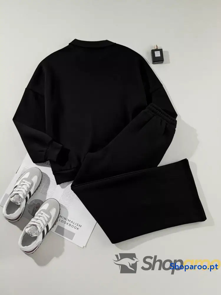 Conjunto de 2 peças casaco com fecho e calças cordão