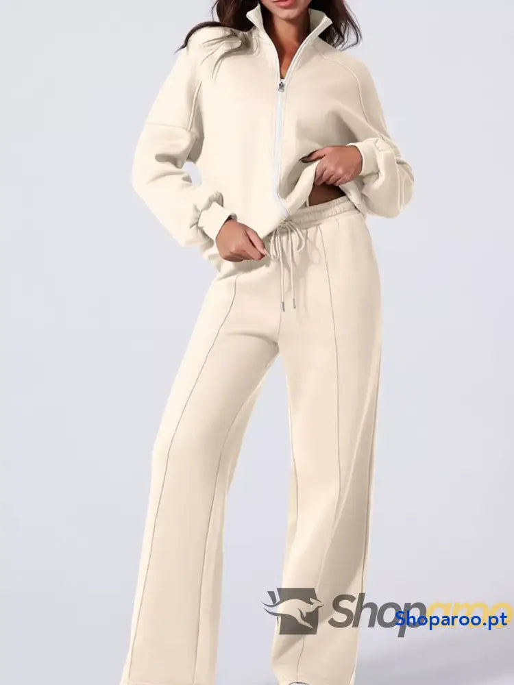 Conjunto de 2 peças casaco com fecho e calças cordão