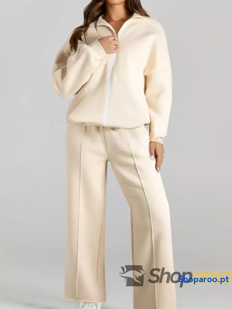 Conjunto de 2 peças casaco com fecho e calças cordão
