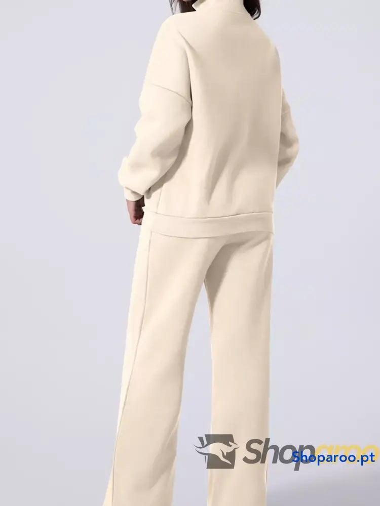 Conjunto de 2 peças casaco com fecho e calças cordão